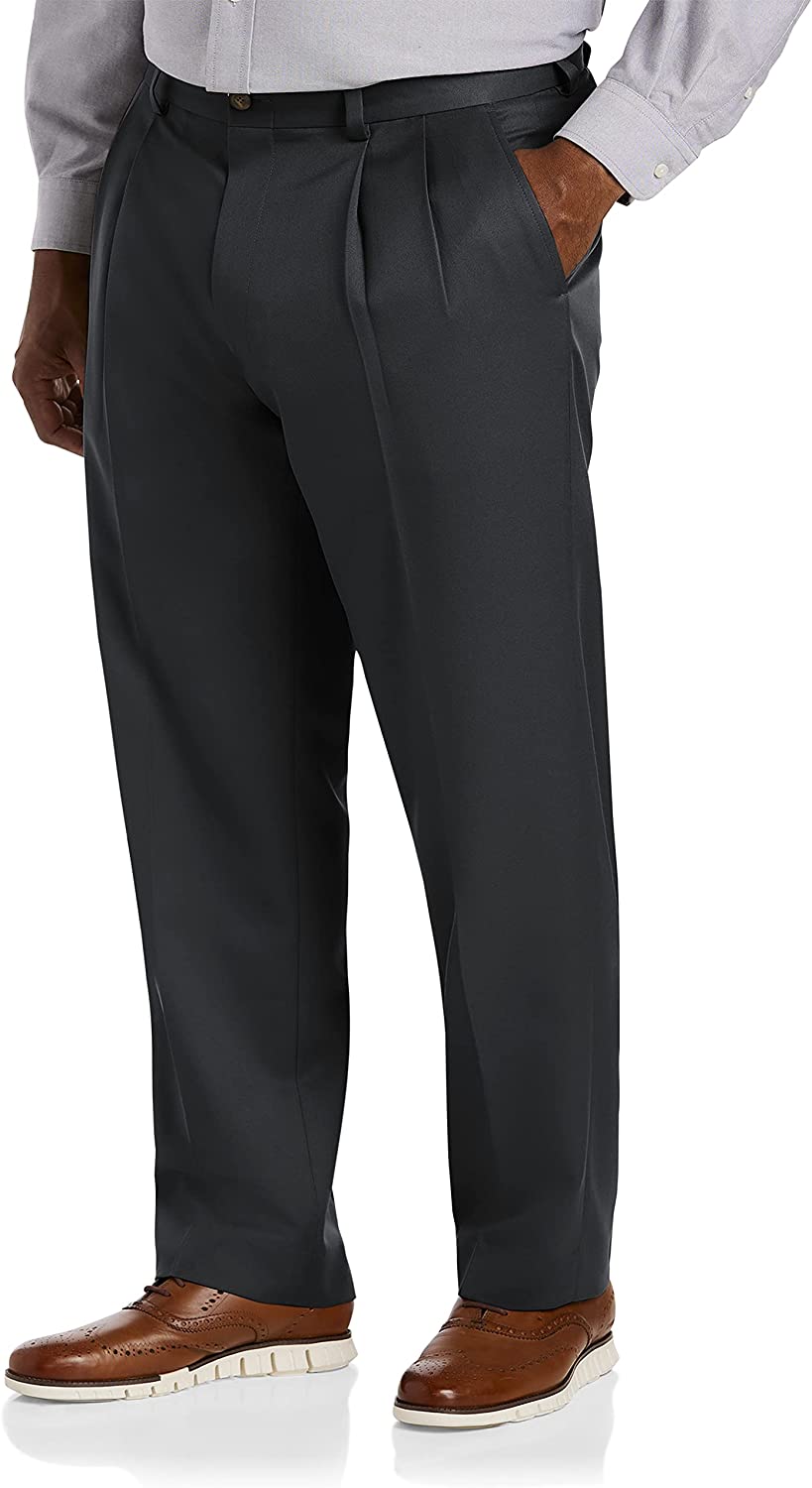 GIOVANNI UOMO Men’s Pleated Front Expandable Waist Dress Pants – Black, Cuffed Hem