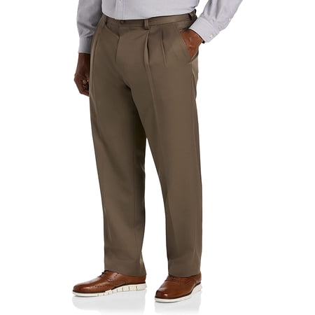Big and Tall Essentials by DXL Men's Pleated Dress Pants, Dark Khaki, 50W x 34L
