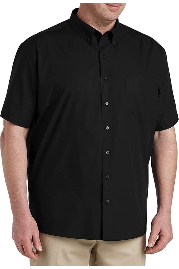 Big and Tall Essentials by DXL Men's Poplin Short-Sleeve Sport Shirt, Black, 4XLT