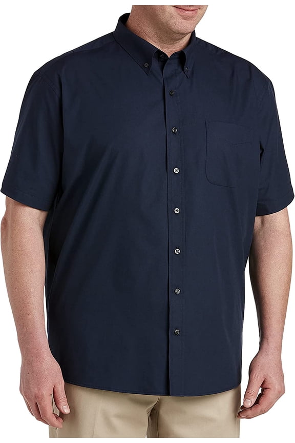 Big and Tall Essentials by DXL Men's Poplin Short-Sleeve Sport Shirt, Navy, 4XLT