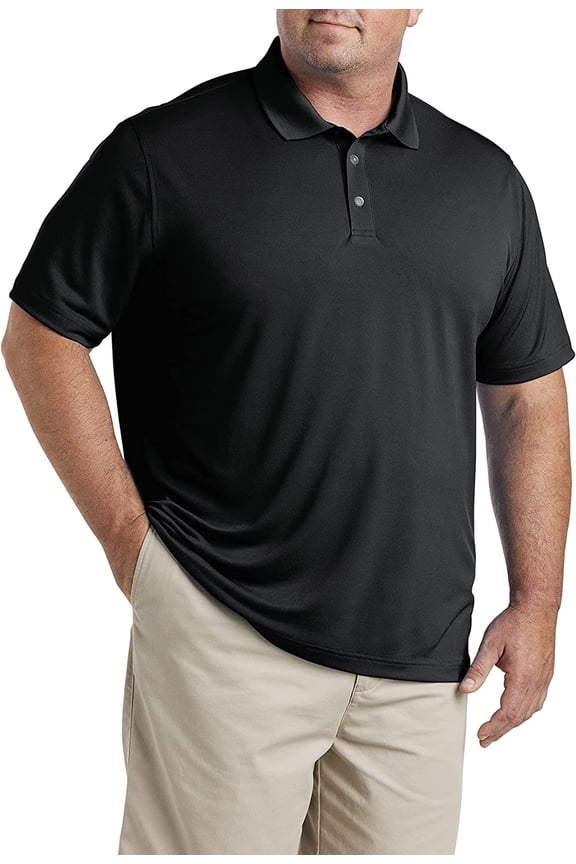 Big and Tall Essentials by DXL Men's Solid Golf Polo Shirt, Black, 2XLT