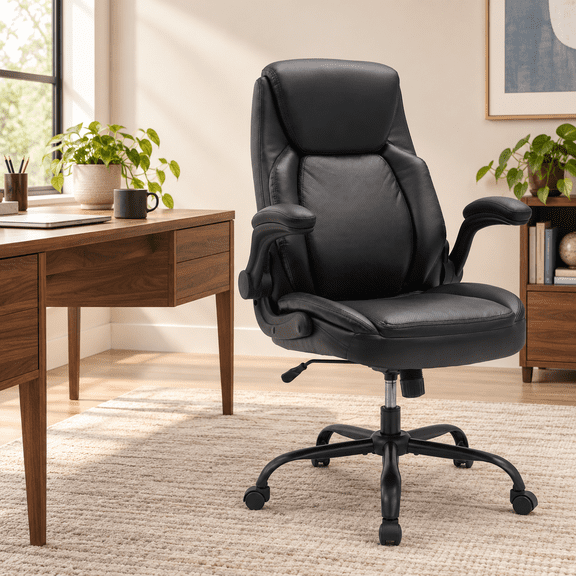 Big and Tall Executive Office Chair with Flip-Up Arms, Black