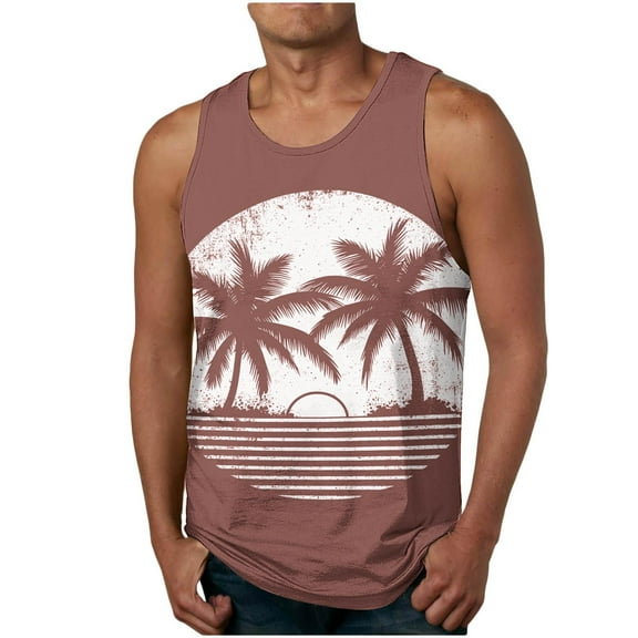 Big and Tall Graphic Tank Tops for Men Sleeveless Sunset Palm Graphic Tee Crewneck Muscle Gym Beach Hawaii Shirts