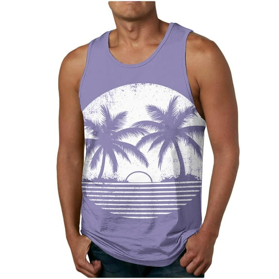 Big and Tall Graphic Tank Tops for Men Sleeveless Sunset Palm Graphic Tee Crewneck Muscle Gym Beach Hawaii Shirts