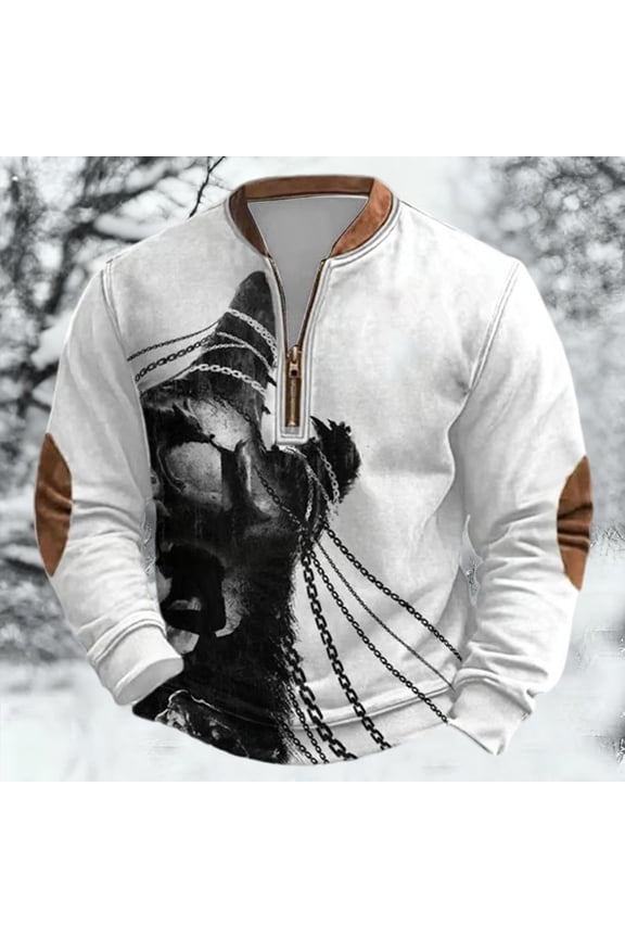 Big and Tall Halloween Top for Men Age Norse Mythology Midweight Pullover Sweater For Men With Half Zip Neck Design Black M