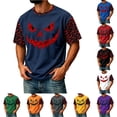 thumbnail image 1 of Big and Tall Halloween Tshirt for Men Casual Pumpkin Print Tee for Wear with Short Sleeves and Halloween Graphic Top Men’s T Shirt Navy L, 1 of 6