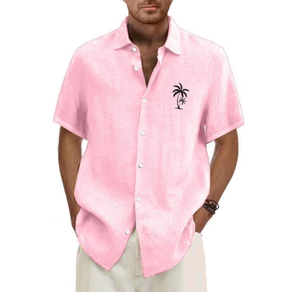 Big and Tall Hawaiian Shirt for Men Tropical Floral Beach Shirts Short Sleeve Casual Button Down Shirt 2026 Pink 2XL