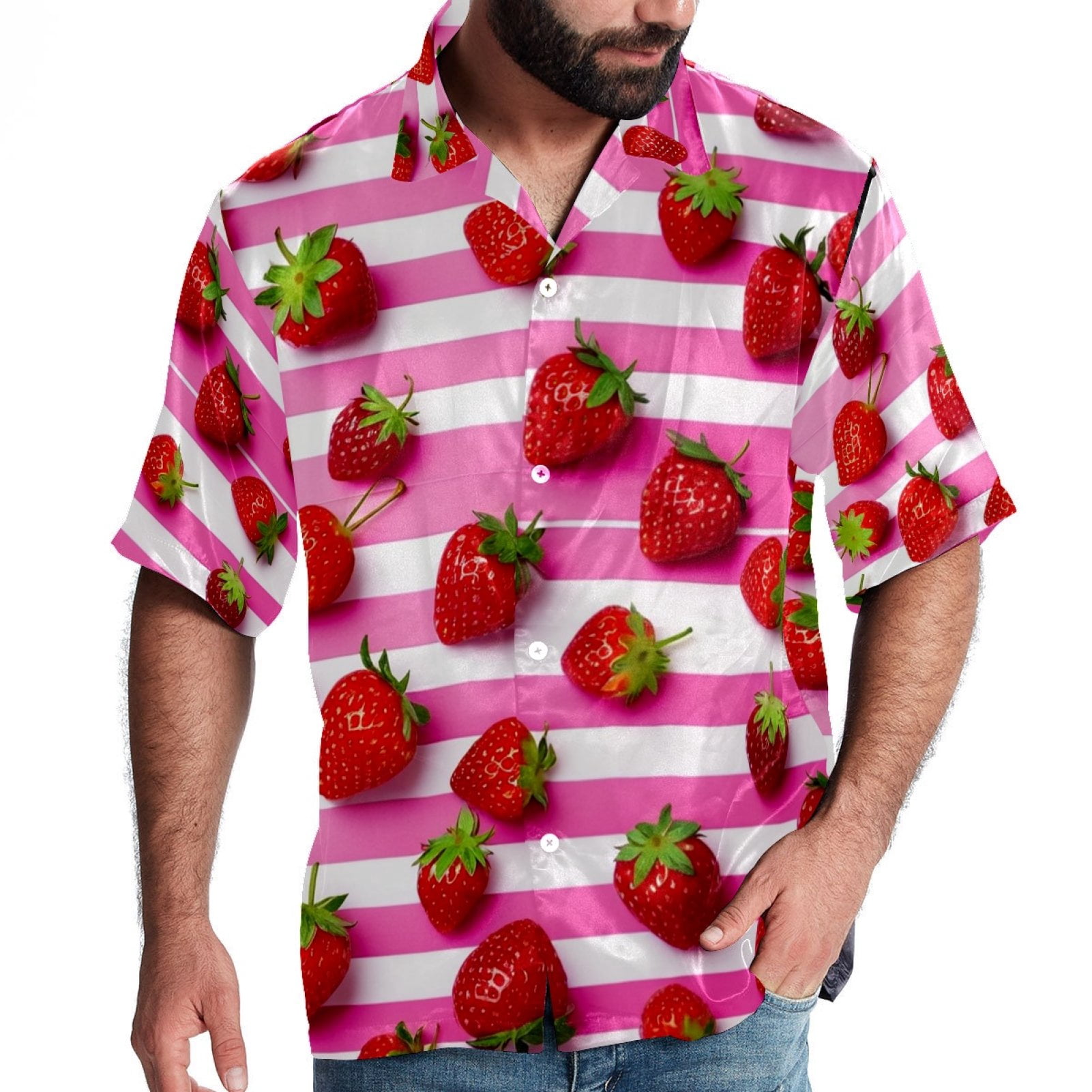 Big and Tall Hawaiian Shirts for Men Women，Fruit Strawberries Tropical