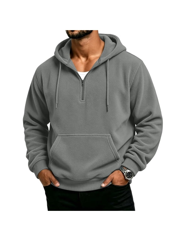 Big and Tall Hoodies for Men Quarter Zip Long Sleeve Fashion Hooded Pullover Sweatshirts Loose Fit Hoodies Streetwear Jackets with Pockets