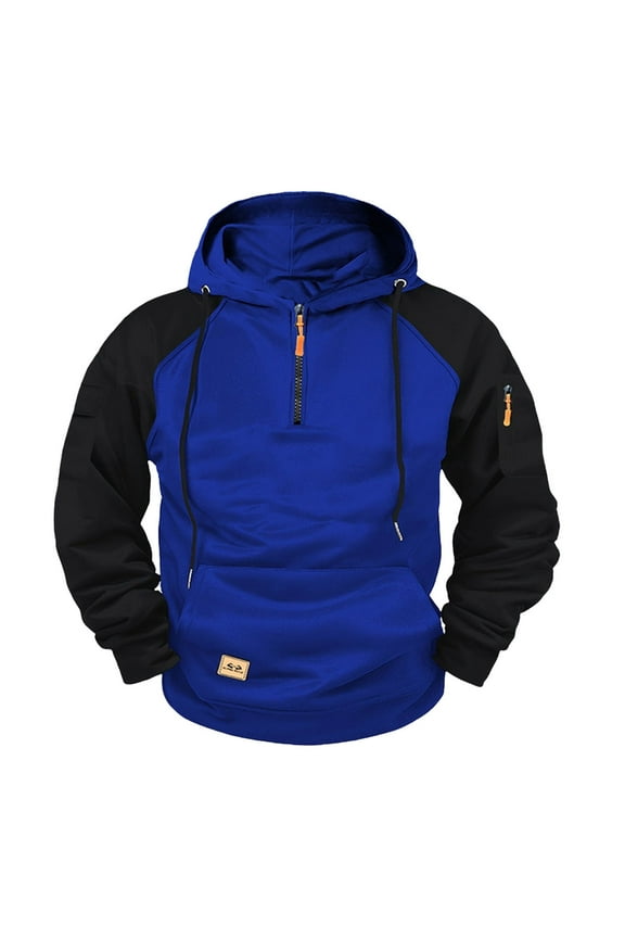 Big and Tall Hoodies for Men Quarter Zip Up Tactical Hoodie Winter Hooded Sweatshirt Color Blue Size XXXS