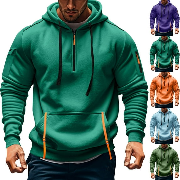 Big and Tall Hoodies for Men Quarter Zip up Tactical Pullover Fall Winter Hooded Sweatshirt with Pockets Purple 3XL