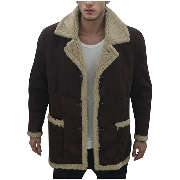 Big and Tall Jackets for Men Fleece Lined S-5XL Button-Down Thicked Thermal Coats Plus Size Casual Long Sleeve Warm Sherpa Outerwear Jacket