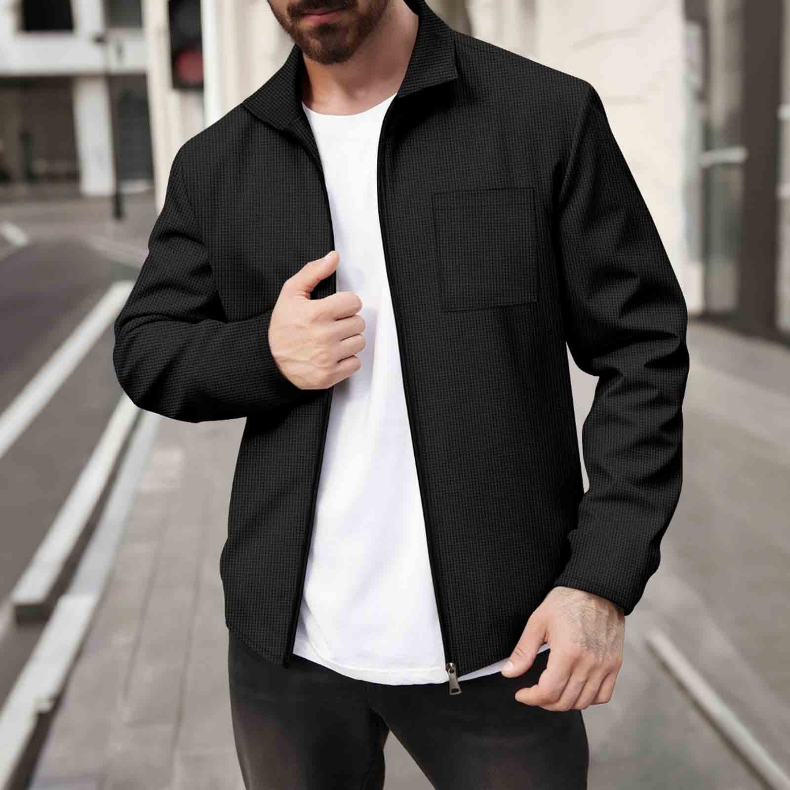Big and Tall Jackets for Men Plain Lightweight Black Waffle Knit Jacket ...