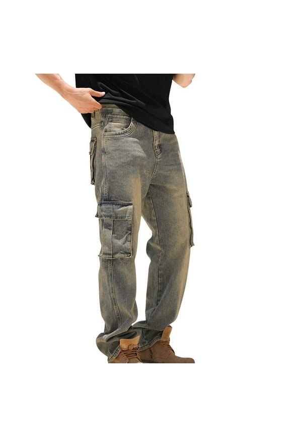 Big and Tall Men Jeans Loose Cargo Vintage Washed Denim Pants Trendy Multic Pocket Comfy Stretch Streetwear
