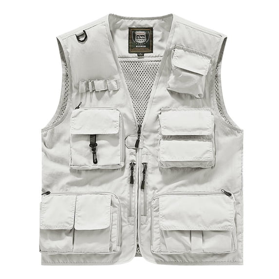 Big and Tall Men's Fishing Summer Vest Zip up Travel Sleeveless Cargo Jacket Outdoor Photo Hiking Hunting Work Vest with Pockets