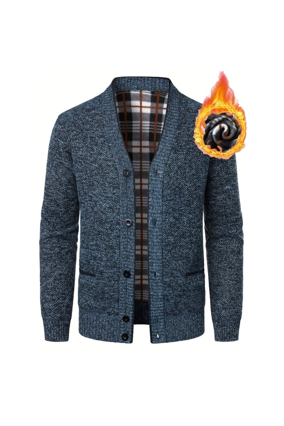 Big and Tall Young Men's Fleece Cardigan Sweaters Padded Solid Color Twist Stand-up Collar Jacket Button Down Coat Autumn Winter