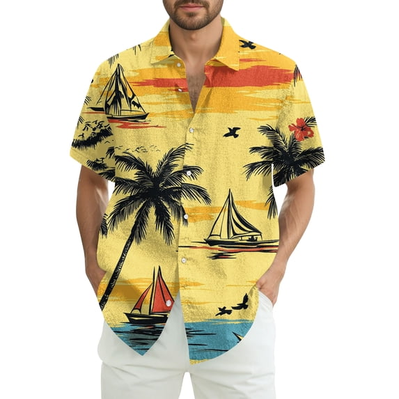 Big and Tall Men's Hawaiian Shirts Short Sleeve Tropical Print Button Down Shirt Summer Beach Shirts