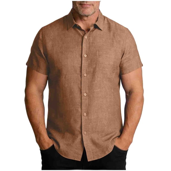 Big and Tall Men's Linen Shirts Short Sleeve Button Down Shirts Summer Casual Beach Wedding Tops Shirt