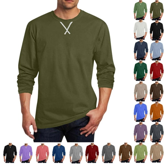 Big and Tall Men‘s Long Sleeve T-Shirt - Solid Color Casual Comfort Tee, Round Neck for Daily Wear, Spring Sport Shirt, Comfortable,Army Green 1_5XL
