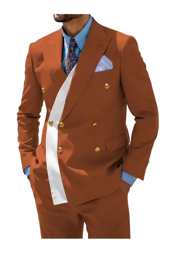 Big and Tall Men's Regular Fit 2 Piece Orange Tuxedo Suit Formal Business Wedding Party Outfit, Sizes 6XL