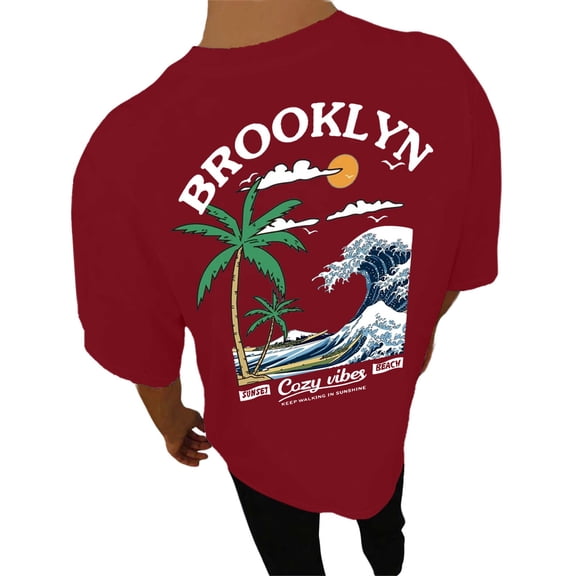 Big and Tall Men's T-shirts Casual Crew Neck Back Letter Print Summer Short Sleeve Layering Tops