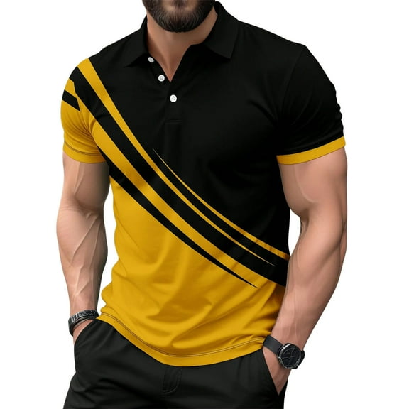 Big and Tall Men's T-shirts Color Block Summer Half Button Casual Short Sleeve Slim Fit Tees