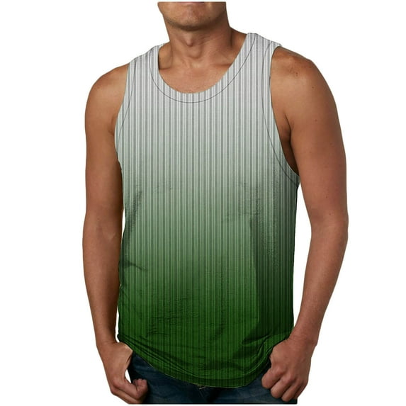 Big and Tall Mens Athletic Tank Tops Sleeveless Crew Neck Stripe Gradient Color Workout Tees Plus Size Pullovers Green M