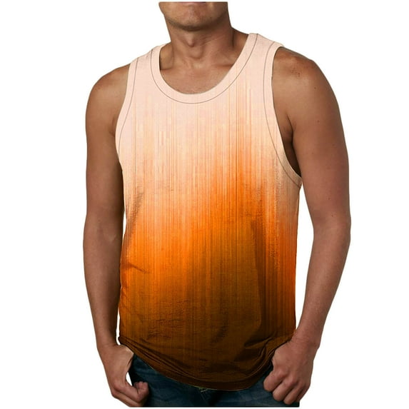Big and Tall Mens Athletic Tank Tops Sleeveless Crew Neck Stripe Gradient Color Workout Tees Plus Size Pullovers Orange 4XL