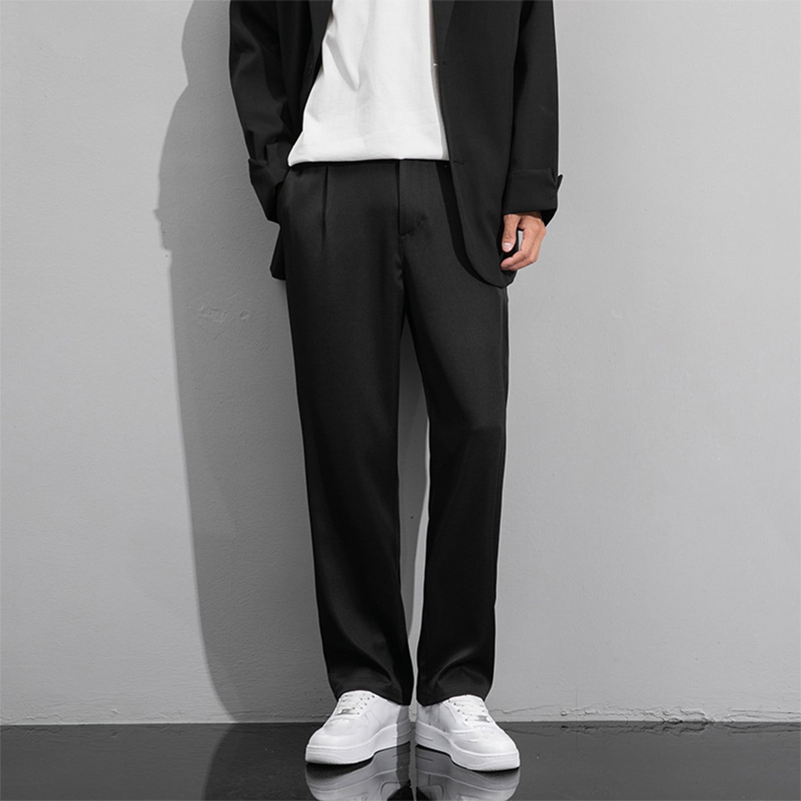 Big and Tall Mens Black Dress Pants Business Casual Solid Color Suit ...