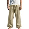 thumbnail image 1 of Big and Tall Mens Cotton Linen Pants Lightweight Breathable Drawstring Elastic Waist Trousers Fathers Gift S-5XL, 1 of 5