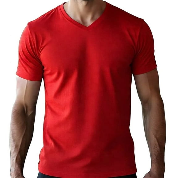 Big and Tall Mens V Neck Shirts - LVSS (Red, 3XLT)
