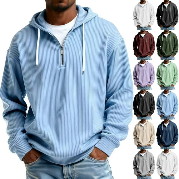 Big and Tall Mens Hoodies Quarter Zip Pullover Hooded Sweatshirt Waffle Knit Golf Workout Comfort Wear Purple 2XL