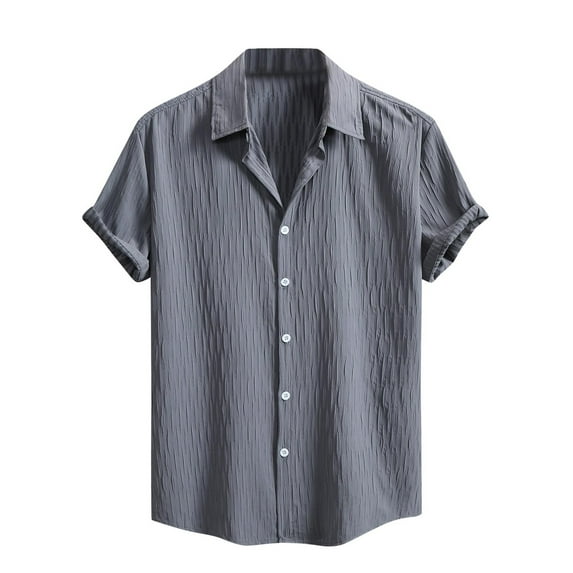 Big and Tall Mens Shirts 2025 Solid Plus Size Casual Baggy Beach Resort Outfits Lapel Collar Short Sleeve Tops Summer