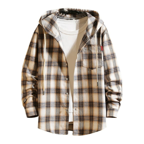 Big and Tall Mens Shirts Long Sleeve Regular Fit Button Down Plaid Flannel Shirt Fall Winter Plus Size Hooded Mens Shirts