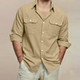 thumbnail image 1 of M-5X Plus Size Cotton-Linen Shirts for Men with Pockets Big & Tall Long Sleeve Tshirts Shirt Button-Down Collar Lightweight Solid Lapel Tops, 1 of 8