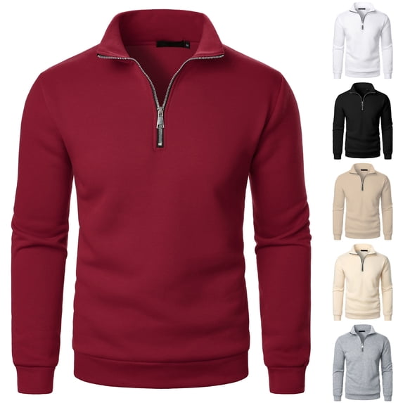 Big and Tall Mens Sweatshirts Quarter Zip Pullover Running 1/4 Zip Long Sleeve Loose Fit Sweaters Wine L