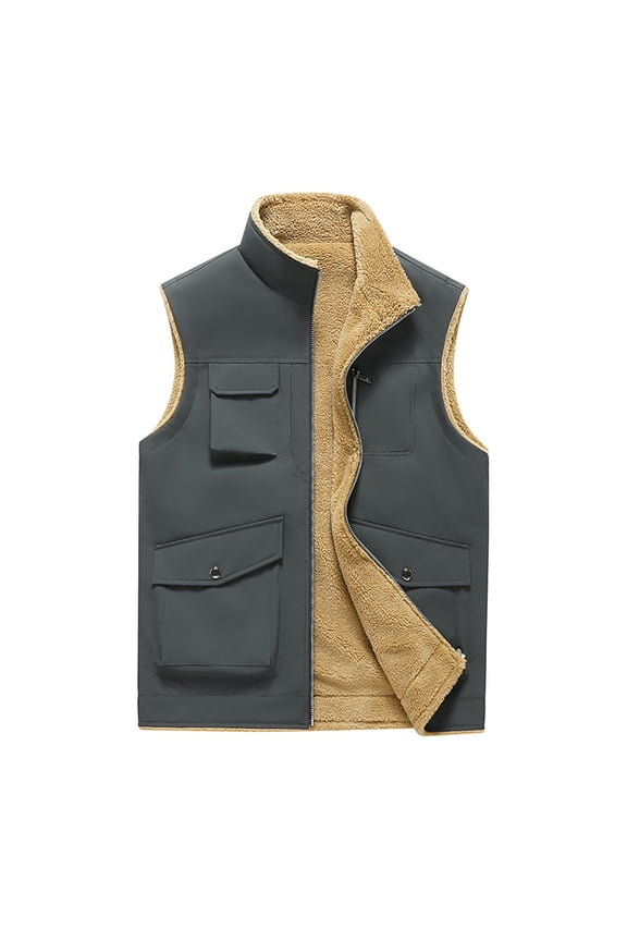 Big and Tall Mens Warm Fleece Lined Vest Winter Utility Travel Safari Outdoor Work Vest Jackets with Multi Pockets