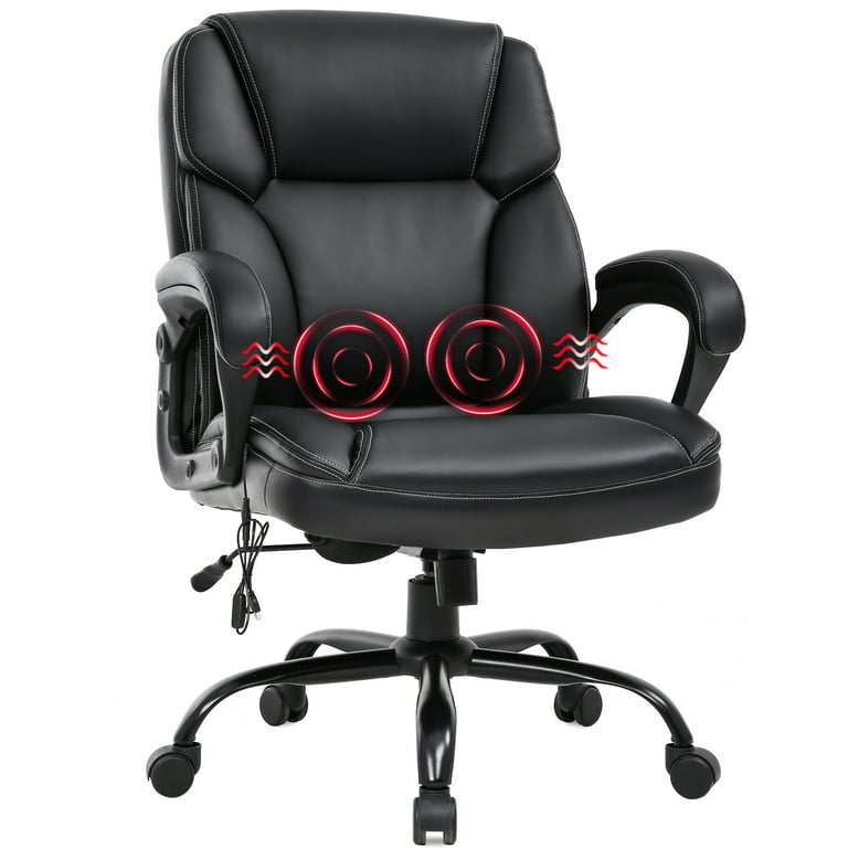 Efomao Desk Office Chair Big High Back Chair PU Leather Computer Chair Managerial Executive Swivel Chair with Lumbar Support (White)
