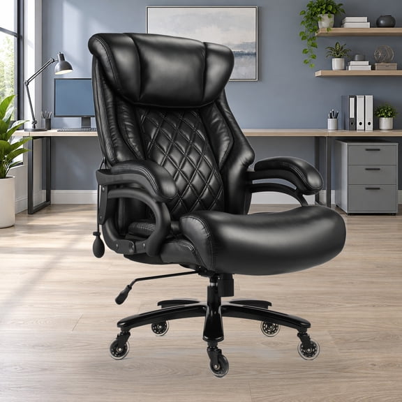 Big and Tall Office Chair, 600 lb Capacity, 24.25" Extra-Wide Executive Desk Chair with Adjustable Air Lumbar Support and Pocket Spring Seat, Black
