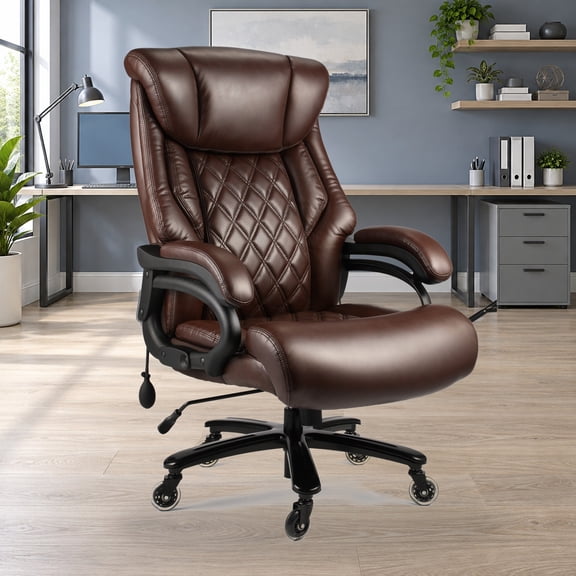 Big and Tall Office Chair, 600 lb Capacity, 24.25" Extra-Wide Executive Desk Chair with Adjustable Air Lumbar Support and Pocket Spring Seat, Brown