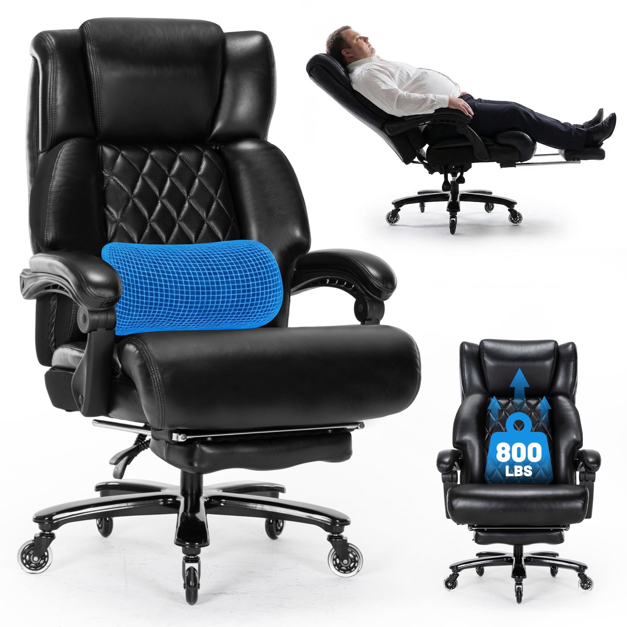 Big and Tall Office Chair 800 lb Capacity, Extra Wide Seat, Reclining Ergonomic Chair with Footrest for All Day Comfort
