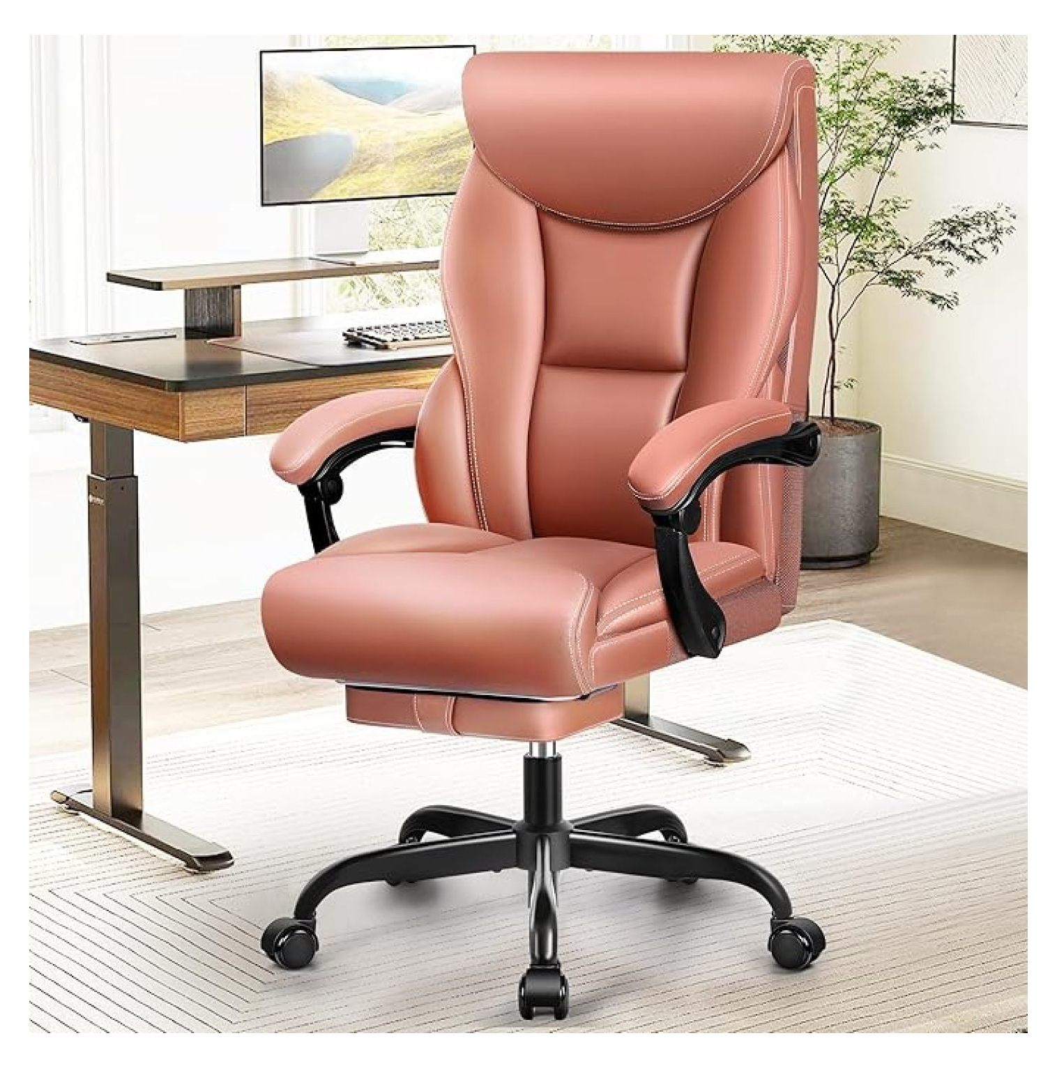 Tall Computer Stool Big and Tall Office Chair, Ergonomic Leather Computer Chair with ...