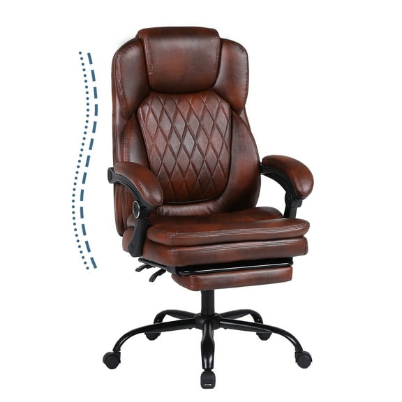 Big and Tall Office Chair, Executive Office Chair with Foot Rest, Home Desk Chair,Swivel Computer PU Leather Chair with Lumbar Support