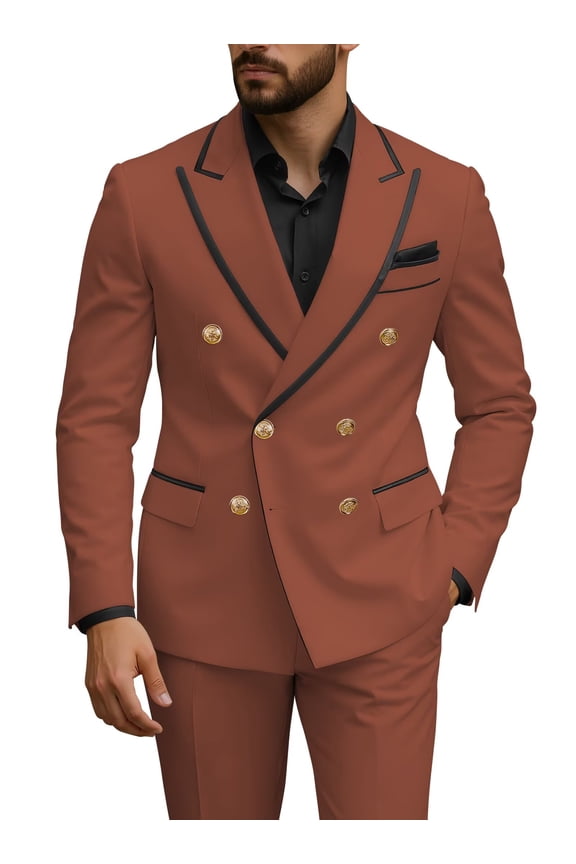 Big and Tall Orange Tuxedo for Men 2 Piece Double Breasted Blazer and Pant Casual Business Wedding Tux Suit 6XL