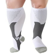 Big and Tall Plus Size Compression Socks for Women Men Wide Calf 15-30mmhg Extra Large Knee High Support for Sports Nurses Circulation 2XL-7XL