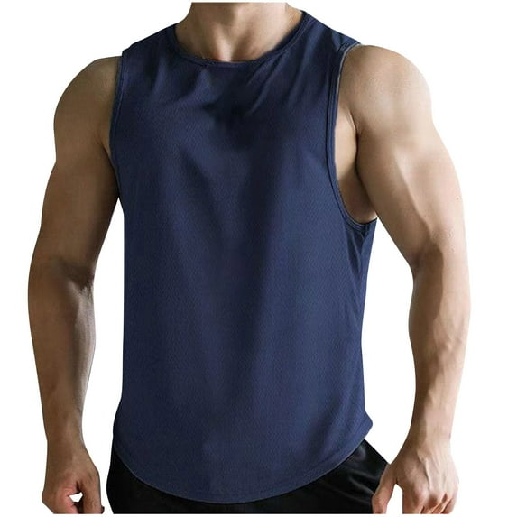 Big and Tall Polyester Sleeveless Beach Shirts for Men Running Fashion Men Casual Color Casual Fitness Sportswear Round-Neck Tank Top