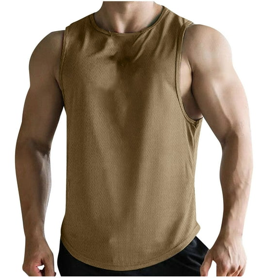 Big and Tall Polyester Sleeveless Beach Shirts for Men Running Fashion Men Casual Color Casual Fitness Sportswear Round-Neck Tank Top