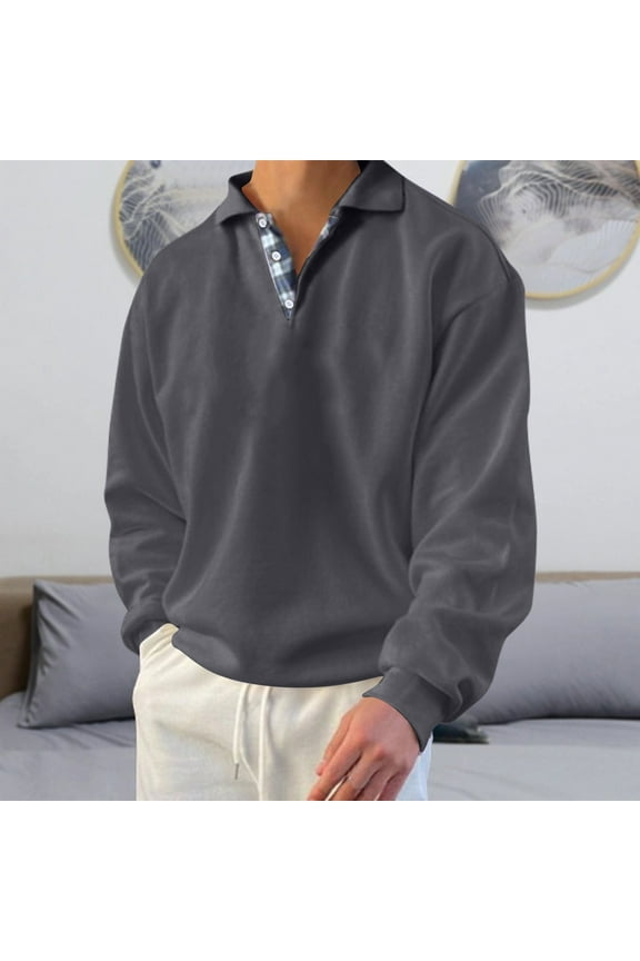 Big and Tall Pullover Sweatshirts for Men M-5XL Plus Size Long Sleeve Button Collared Shirts Casual Solid Loose Comfort Basic Lapel Tops
