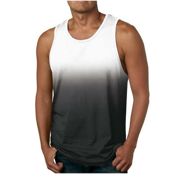 Big and Tall S-6X Tank Tops for Men Plus Size Sleeveless Crewneck Muscle Shirts Mens Pullover Gradient Printed Athletic Workout Vest Tanks