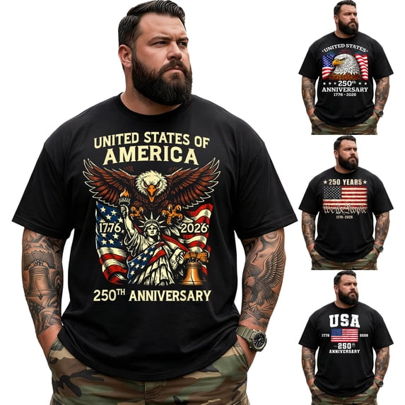Big and Tall Shirt for Men America 250 Patriotic USA Flag 1776 2026 Graphic Cotton Tee 3XL T0 5KXL W39